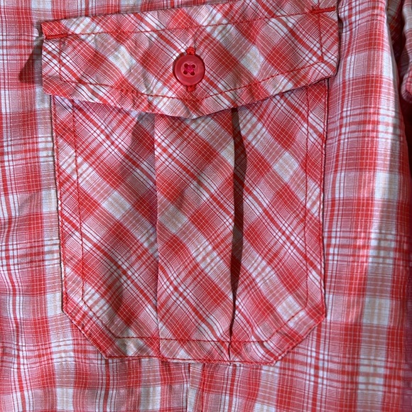 Duluth Trading Co Women’s orange plaid long sleeve button up shirt. Size‎ L - Picture 6 of 10